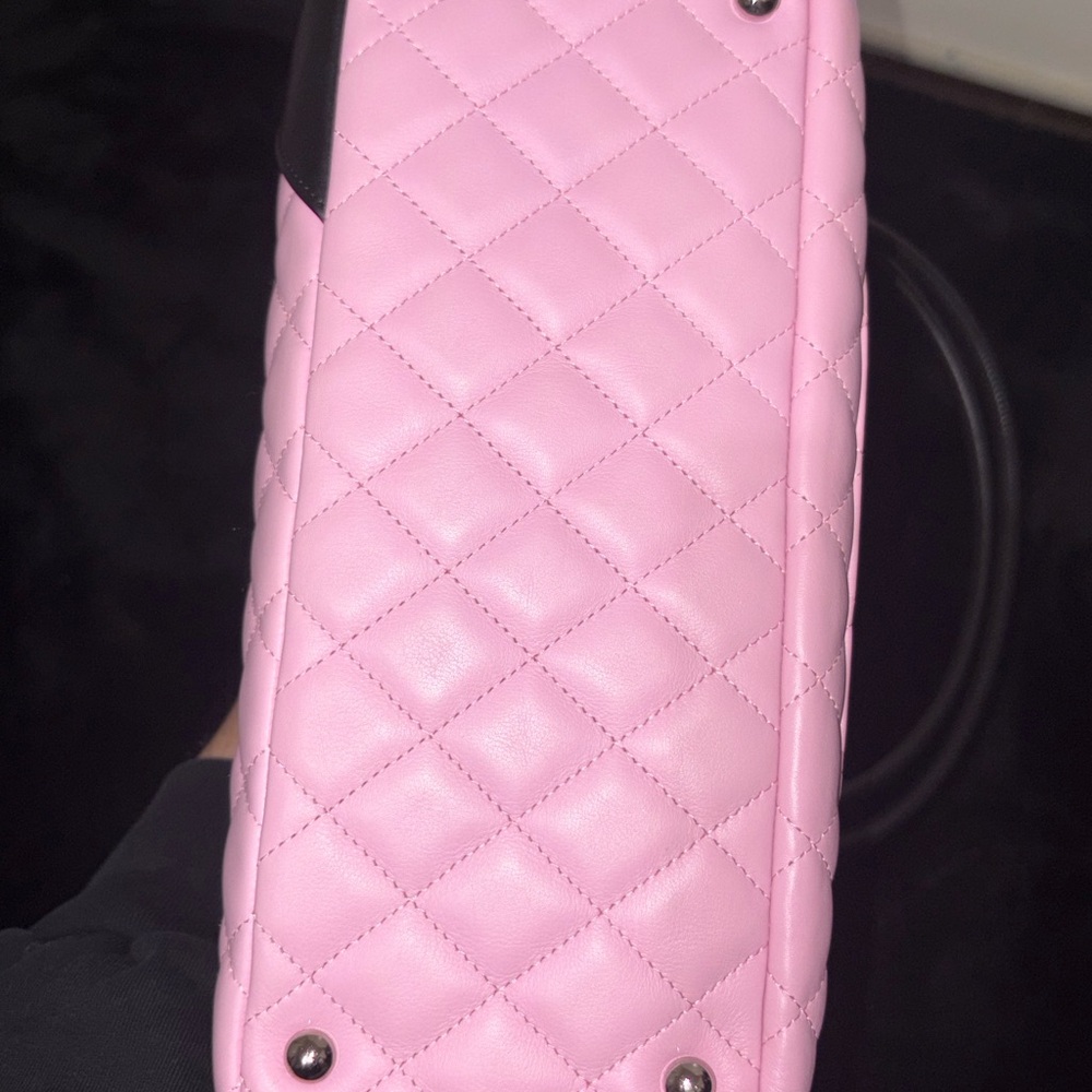 CHANEL Pink and Black Quilted Leather Top-Handle Satchel - Picture 4 of 10